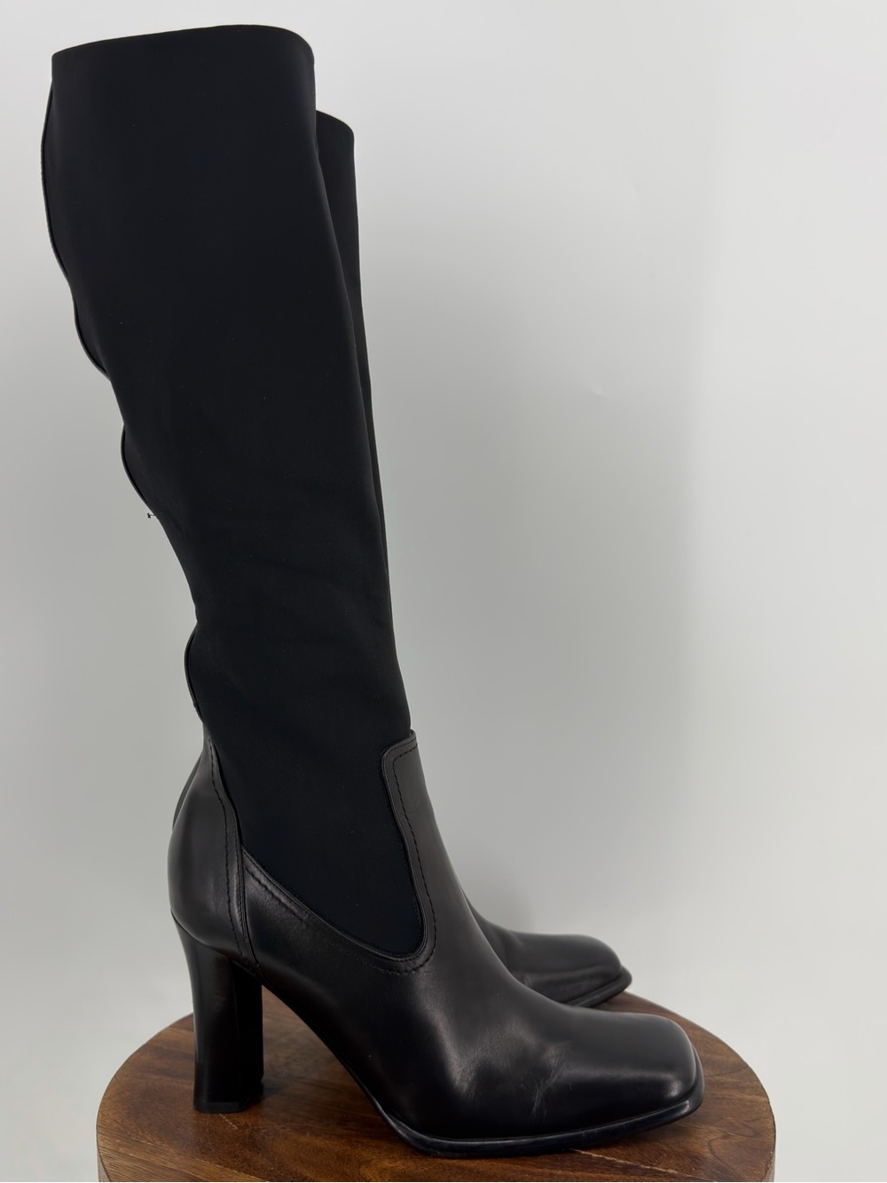 Studio Via Spiga Italy Black Leather Square Toe Knee High Boots 7.5 Y2K Baddie